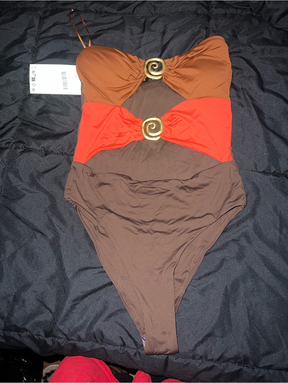 Y2K Colorblock One-Piece Swimsuit in Brown & Orange